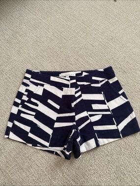 Trina Turk Navy & White Abstract Geometric High-Waist Shorts